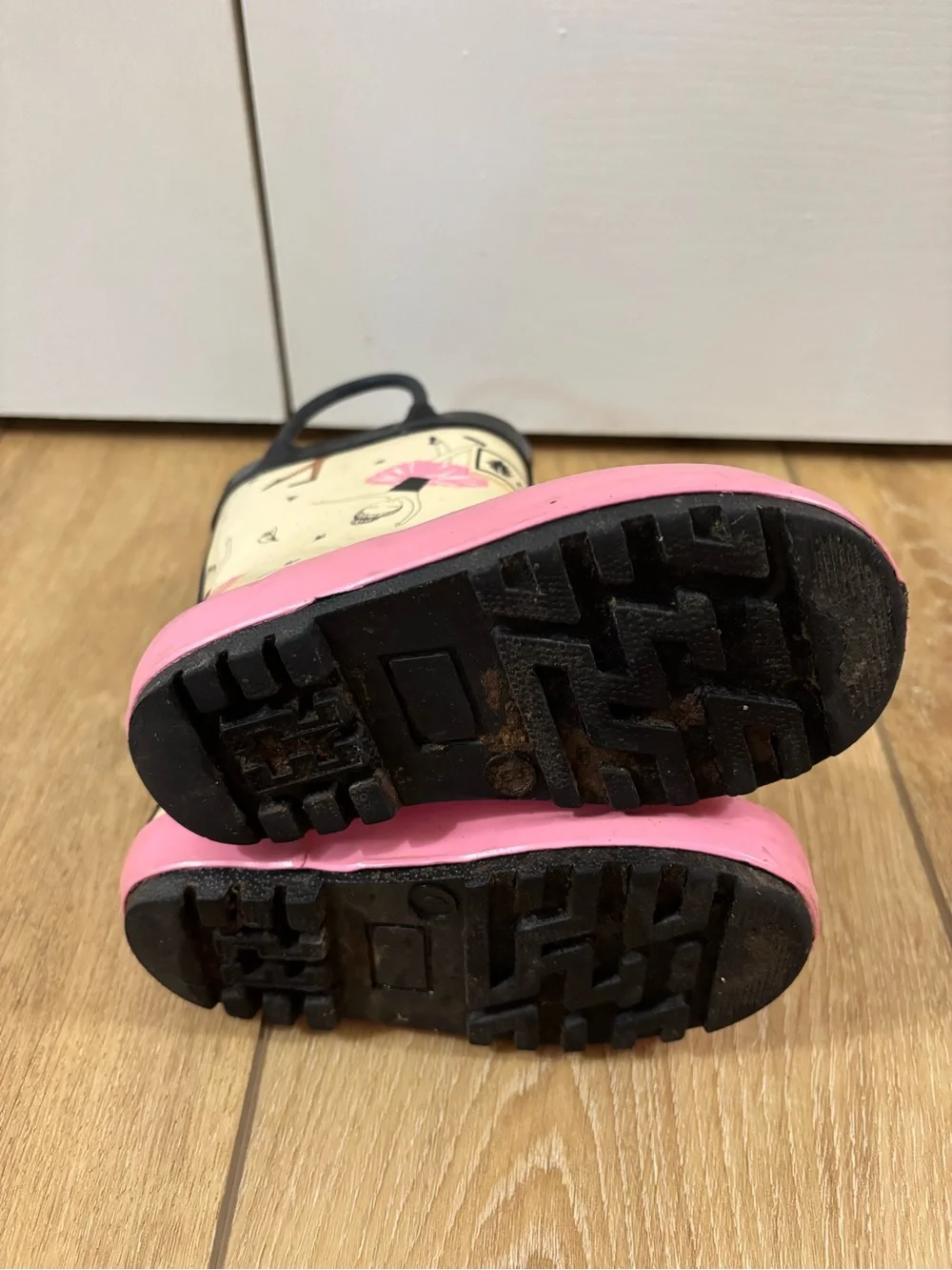 Kids Pink and Cream Waterproof Rain Boots with Grip Sole